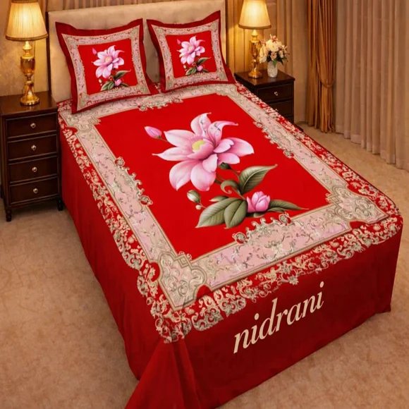 Premium Red Floral Twill Bedsheet Set