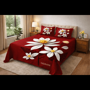 Nidra Red Floral Bedsheet – Deep Red Elegant Flower Design