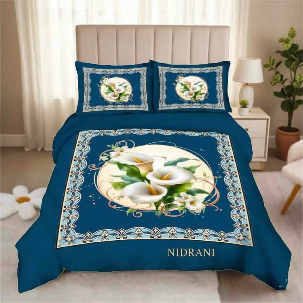 Nidra Floral Panel Premium Bedsheet Set – Elegant Multi-Color Collection