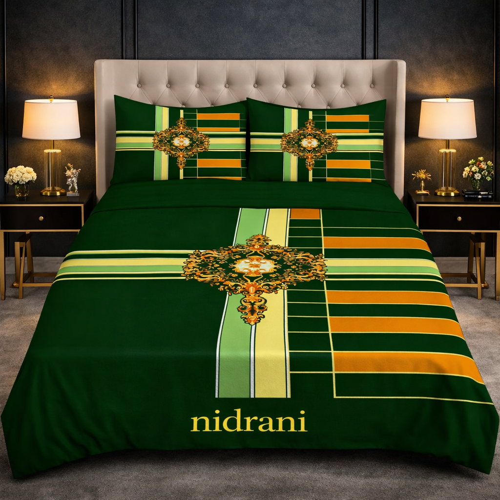 Nidrani Royal Emerald Cross Premium Bedsheet Set