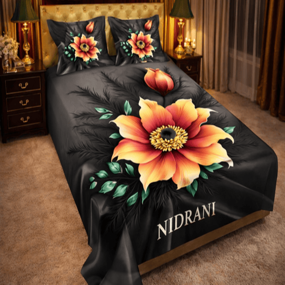 Nidrani Elegant Black Floral King Size Bedsheet