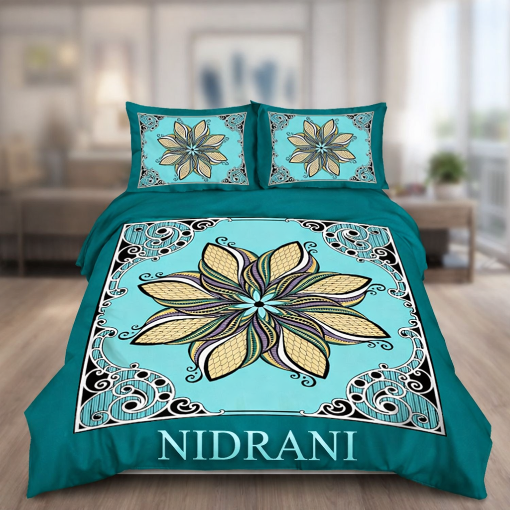 Nidrani Elegant Teal Floral King Size Bedsheet