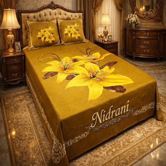 Nidrani Golden Lily Floral Premium Bed Sheet Set