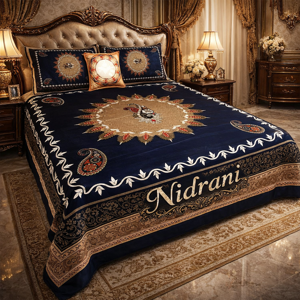🛏️ Product Name  Nidrani Royal Navy Mandala Premium Bed Sheet Set