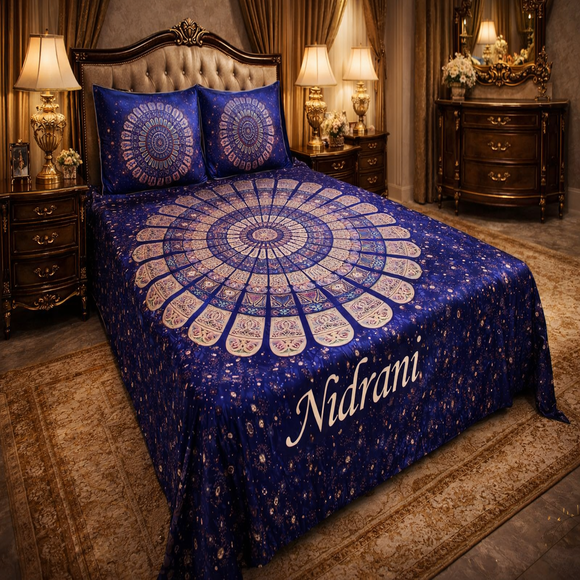 Nidrani Royal Blue Mandala Luxury Bed Sheet Set