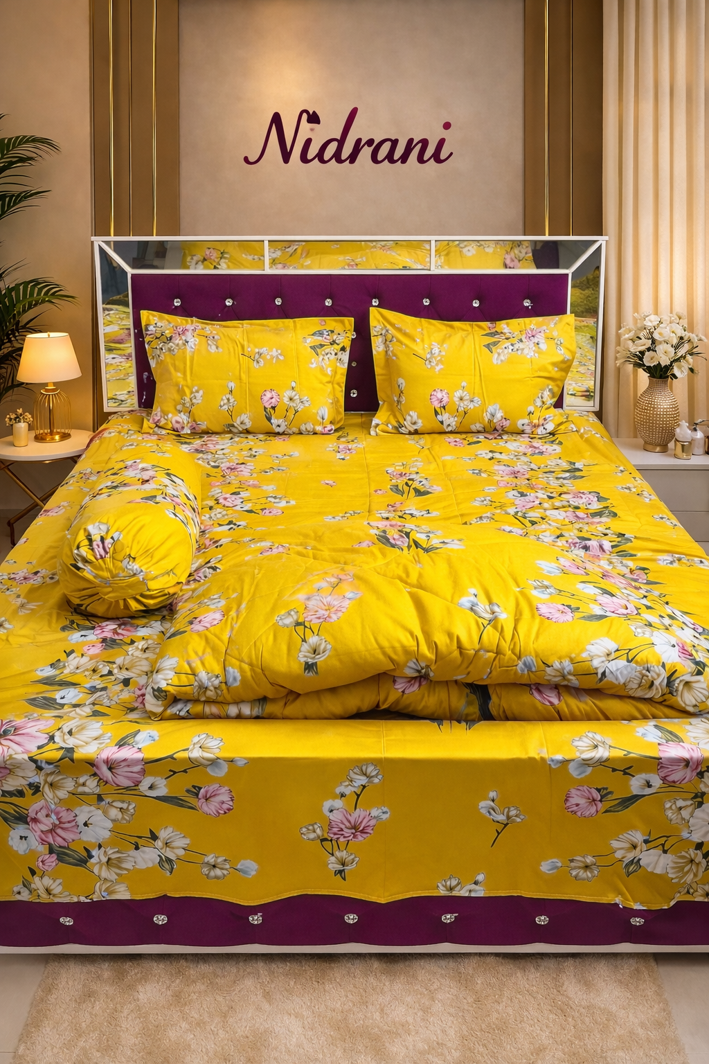 নিদ্রানী হলুদ ফুলবন টুয়িল বেডশিট