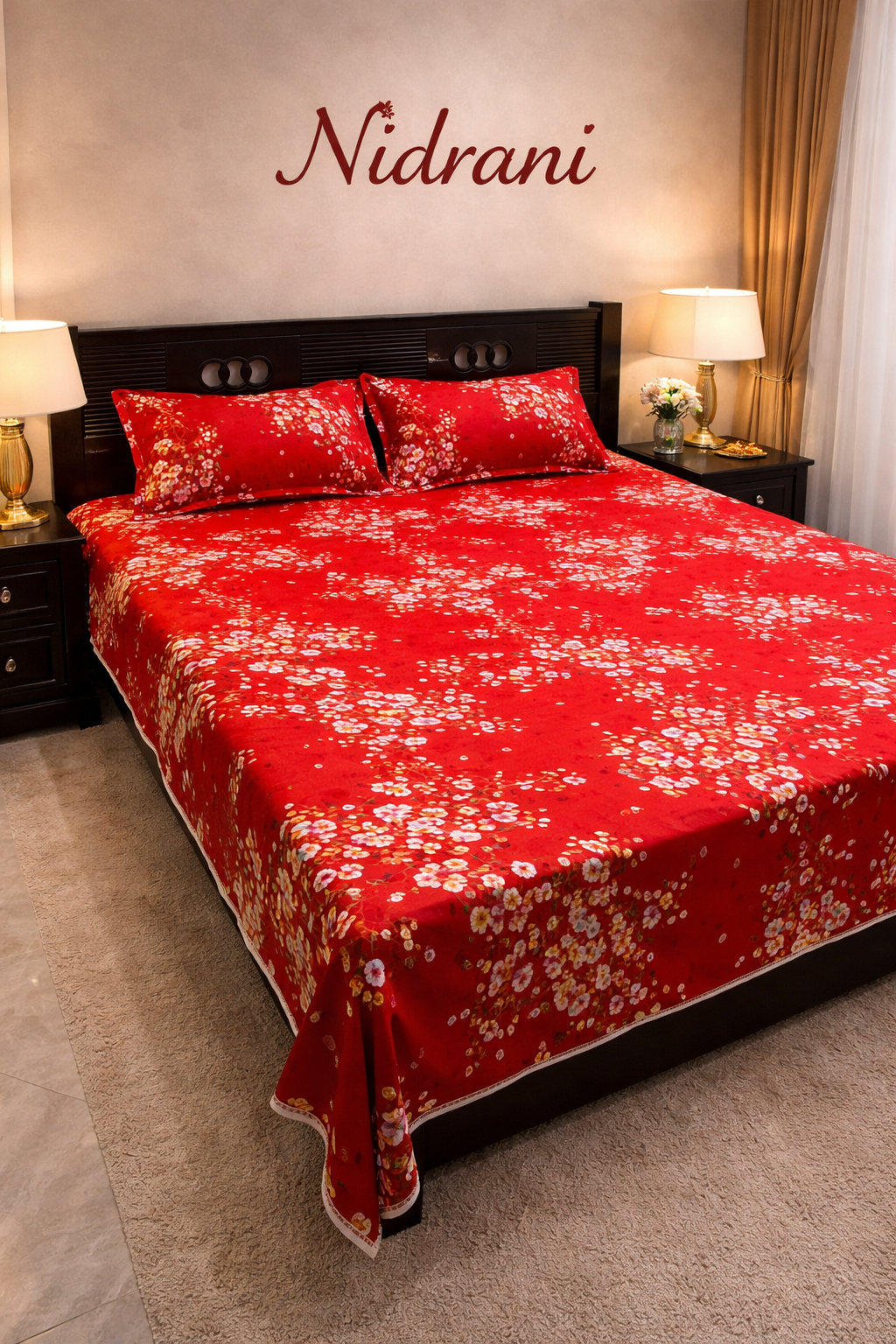 নিদ্রানী রক্তিম পুষ্পলতা টুয়িল বেডশিট
