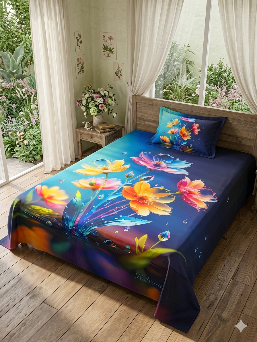 নিদ্রানী নীলপদ্ম ডিজিটাল প্যানেল বেডশিট