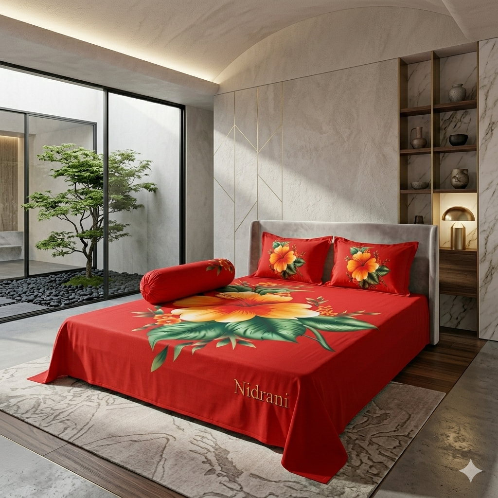 নিদ্রানী রক্তজবা প্যানেল বেডশিট