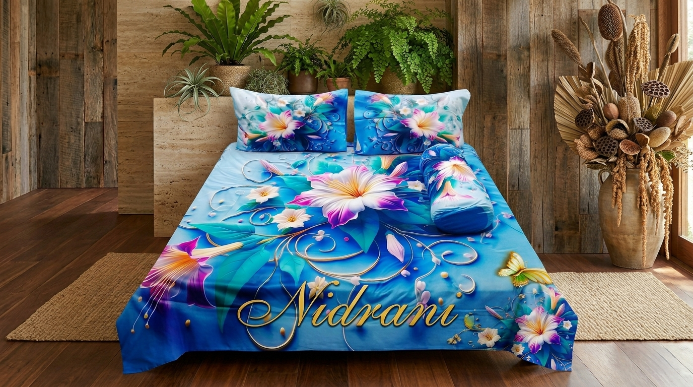 Nidrani Sapphire Tropic Gold Digital Bedsheet