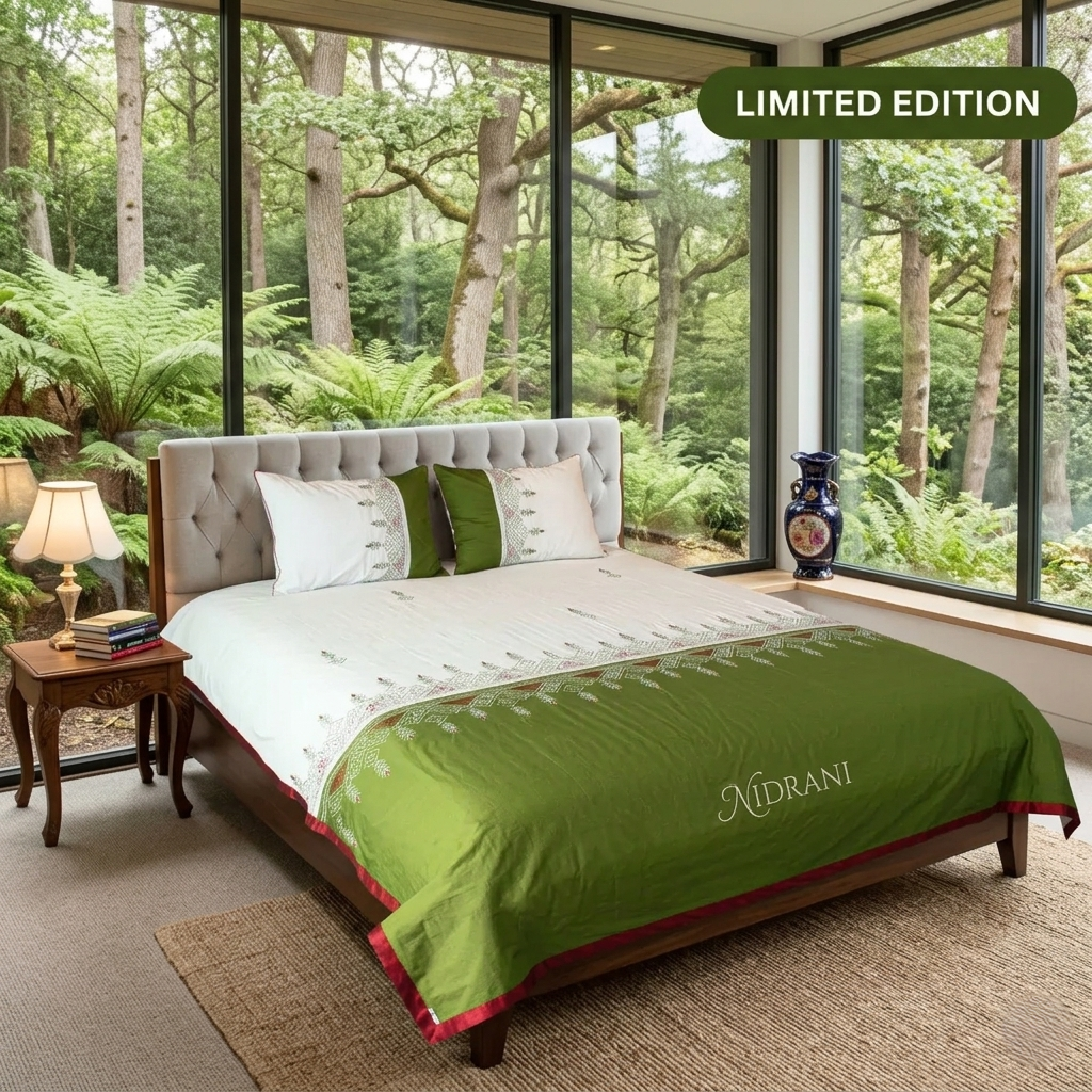 নিদ্রাণী ফরেস্ট গ্লো এমব্রয়ডারি কটন বেডশিট
