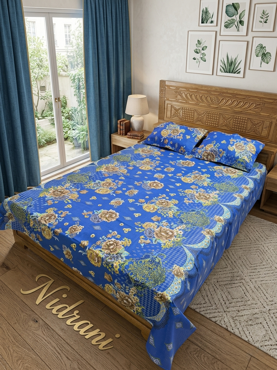 নিদ্রাণী রয়্যাল গোল্ডেন ফ্লোরাল কটন বেডশিট সেট