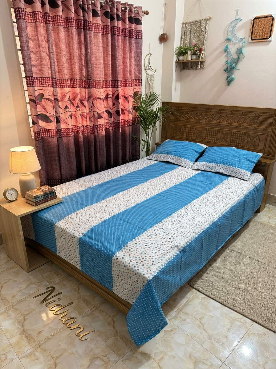 নিদ্রাণী স্কাই রিদম পিসি কটন বেডশিট সেট