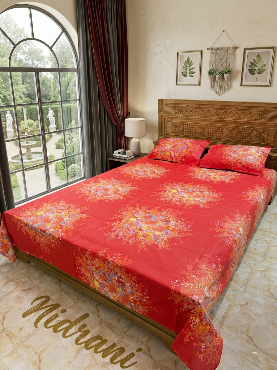 নিদ্রাণী ক্রিমসন বুটিক ফ্লোরাল পিসি কটন বেডশিট সেট