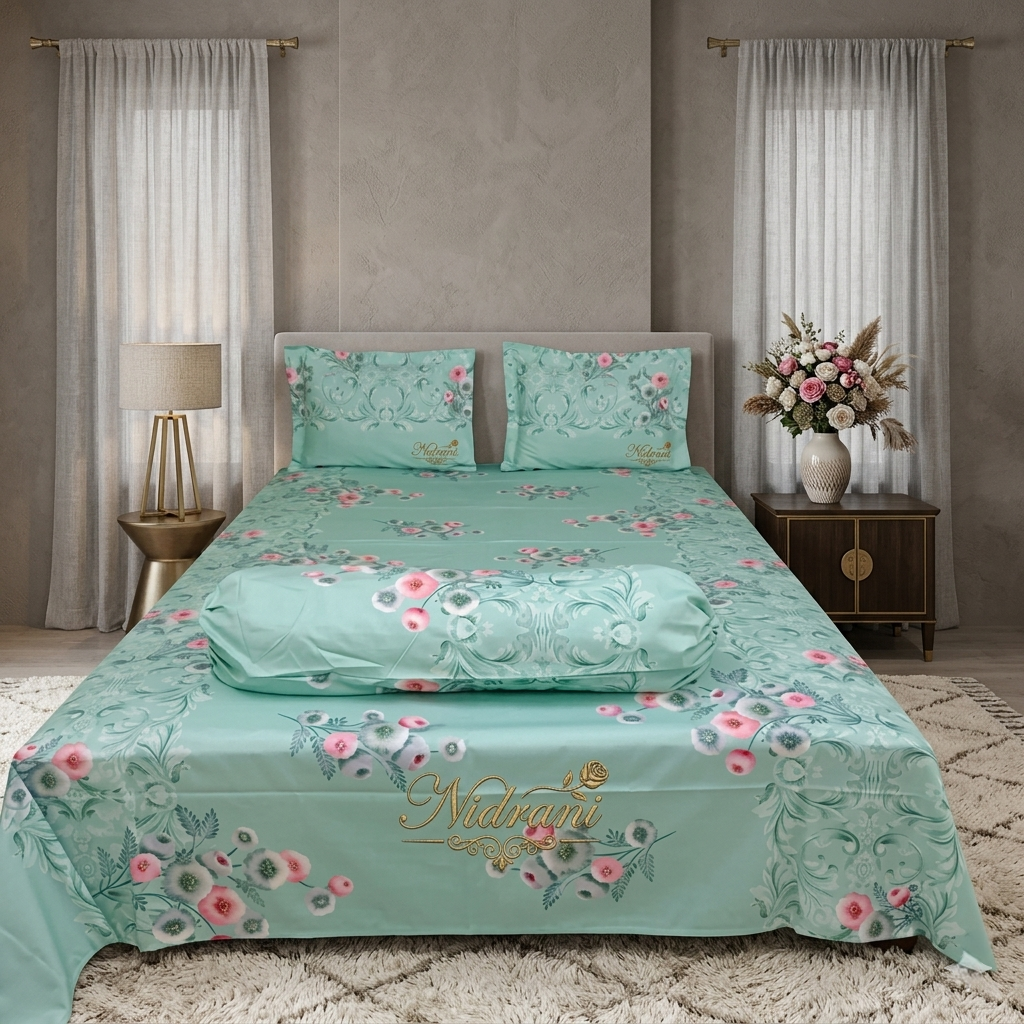 Nidrani Pastel Garden Dream Reactive Twill Cotton Bedsheet Set