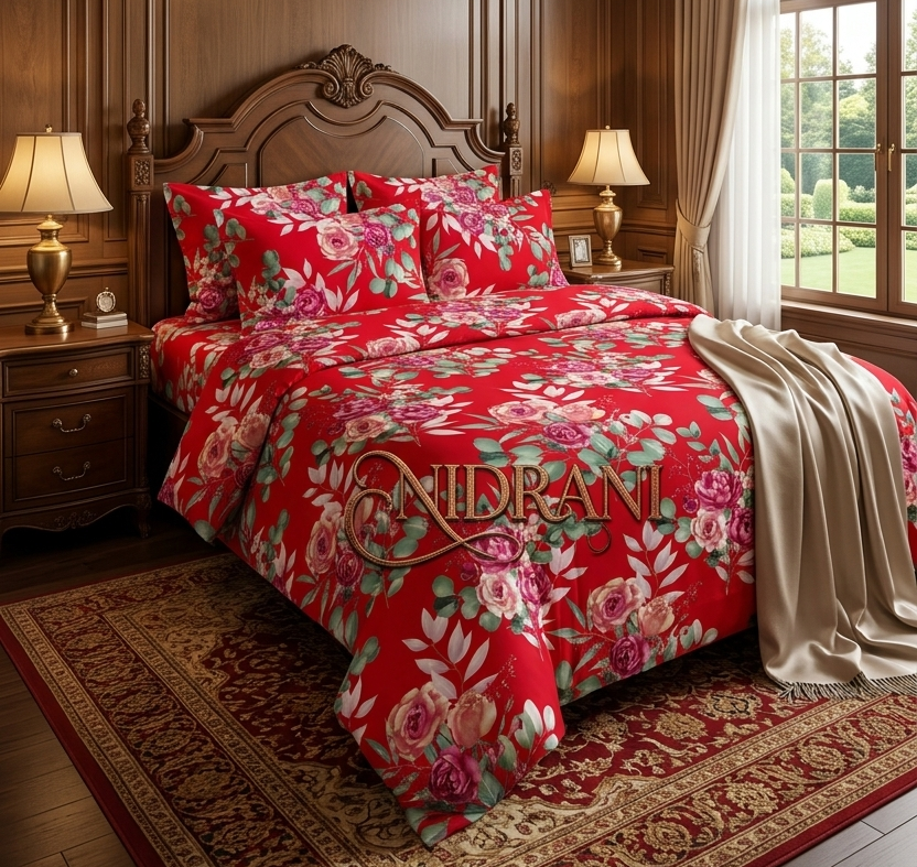 Nidrani Rosy Foliage Twill Bedsheet