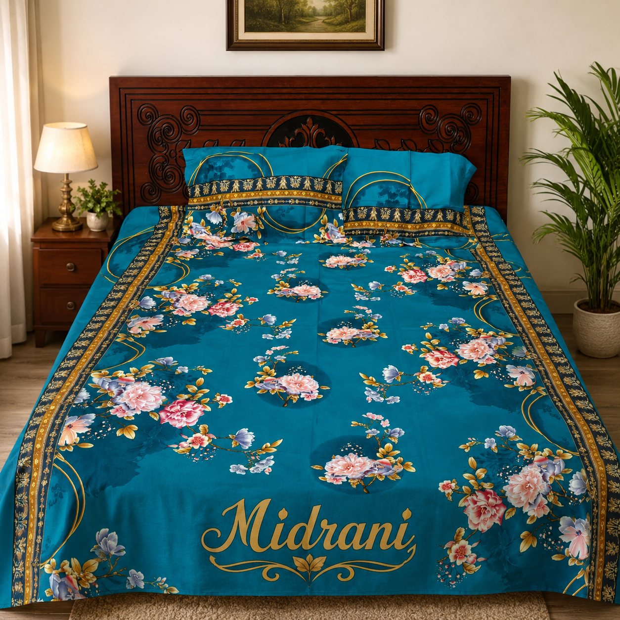 Nidrani Teal Garden Bedsheet