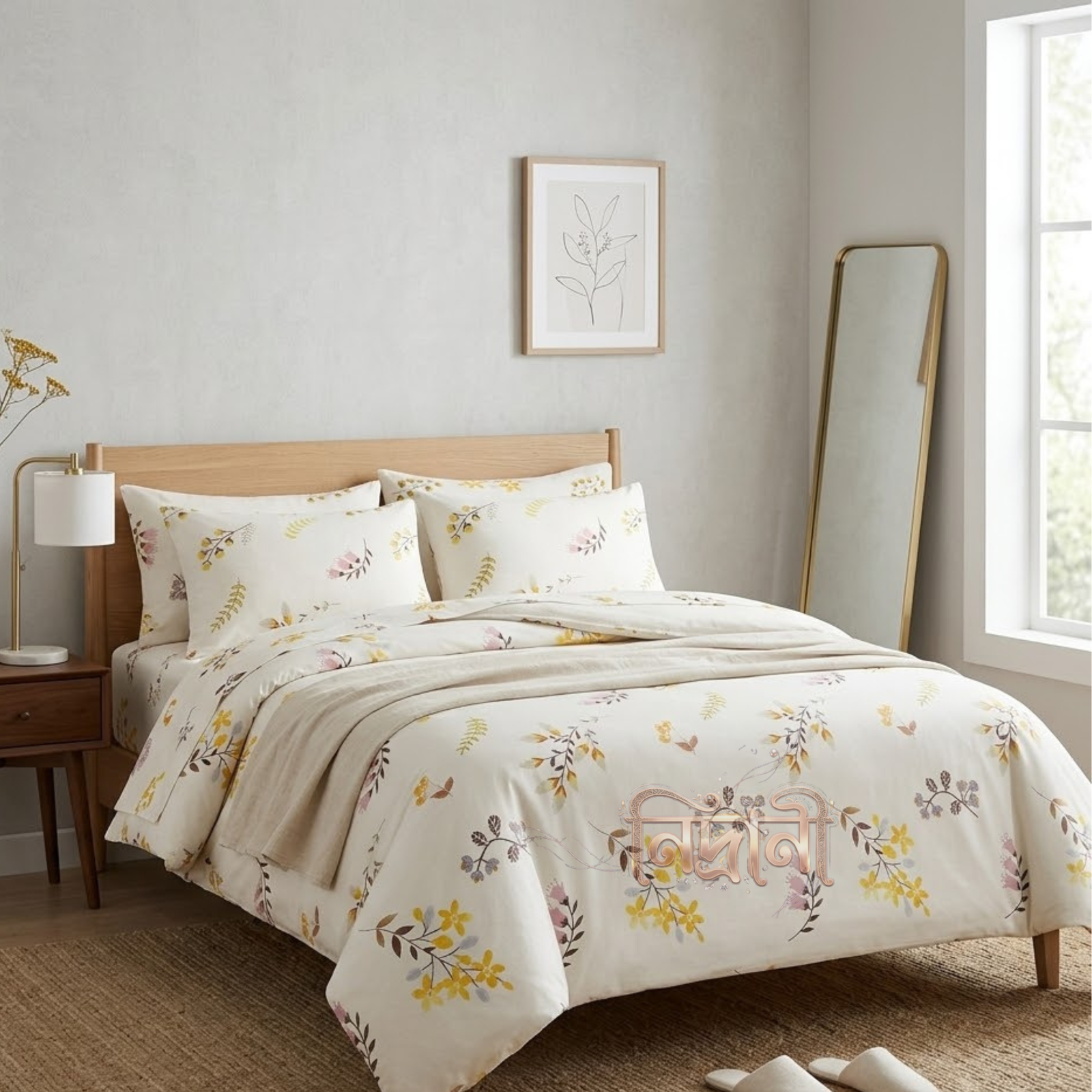 Nidrani Serene Sprigs Luxury Sateen Bedhseet 4 Pc Set